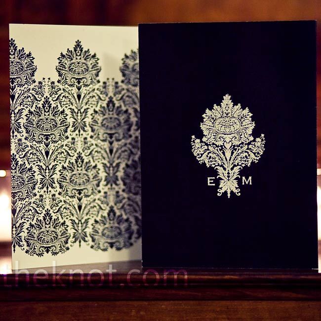 This bold black-and-white damask pattern inspired the wedding day stationery.