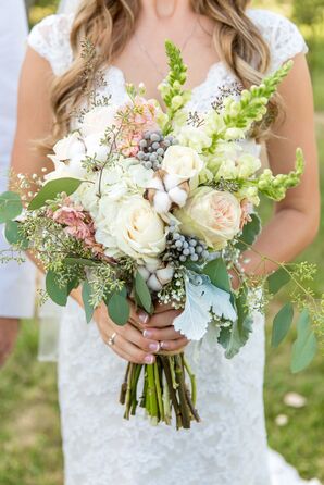 Textured Ivory, Blush and Green Bridal Bouquet