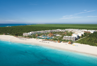 Aerial photo of beach and Secrets Maroma Beach Riviera all-inclusive resort in Cancun