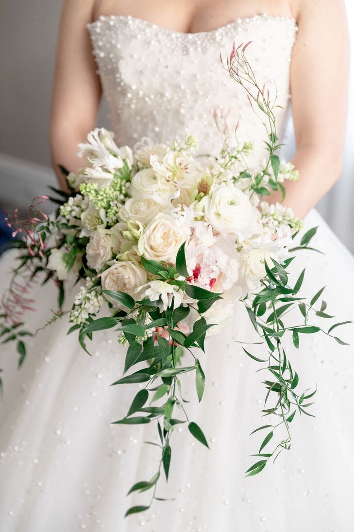 Classic White Bouquet with Peonies and Garden Roses