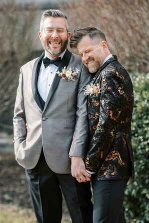 Same-Sex Couple in Tuxedos for Wedding at the Everhart Museum in Scranton, Pennsylvania