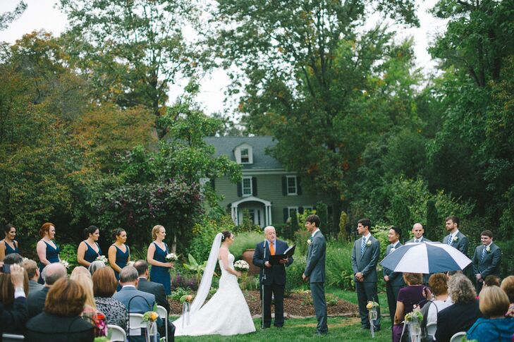 "We had our wedding at the Willowwood Arboretum in Far Hills, NJ," says Emily. "We really wanted to have an outdoor wedding and Willowwood was just perfect.  It is beautiful and secluded and everywhere you go you are just surrounded by greenery."