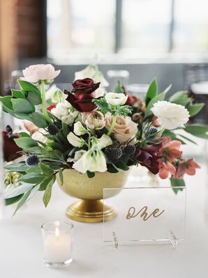Thistle, Ranunculus and Sweet Pea Centerpieces