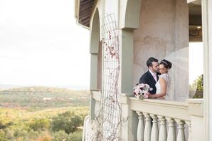 Bride and Groom on Villa Antonia Balcony in Texas