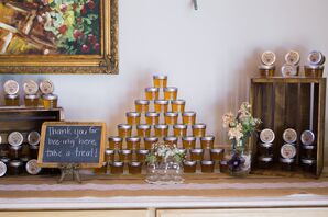 Tower of Jarred Honey Wedding Favors