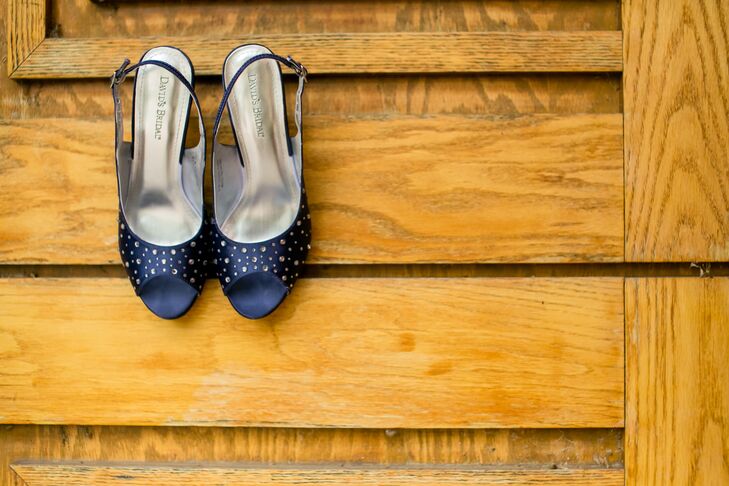 Dawn wore navy peep-toe heels with rhinestone embellishments that she bought at David's Bridal.