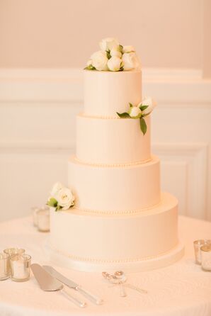 Timeless White Wedding Cake with Roses and Peonies