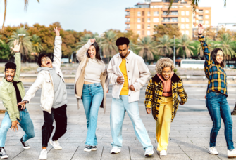 Flash mob performing on street