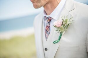 Pink Rose and Thistle Boutonniere