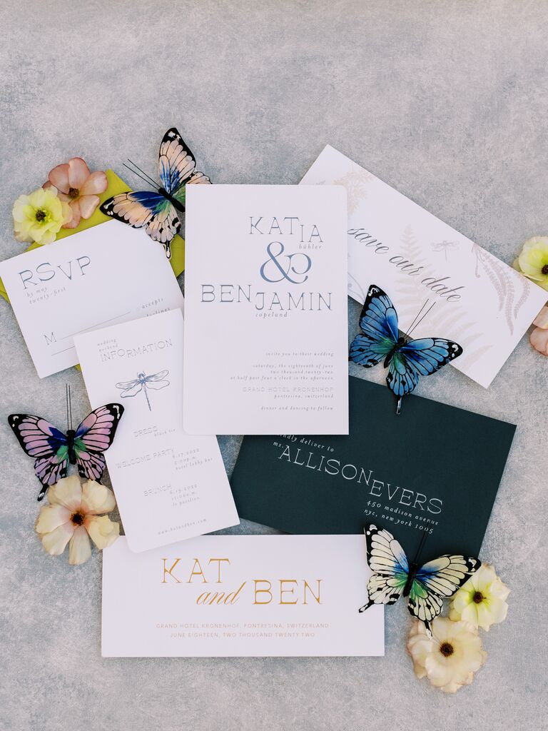 Butterfly wedding invitation stationery suite