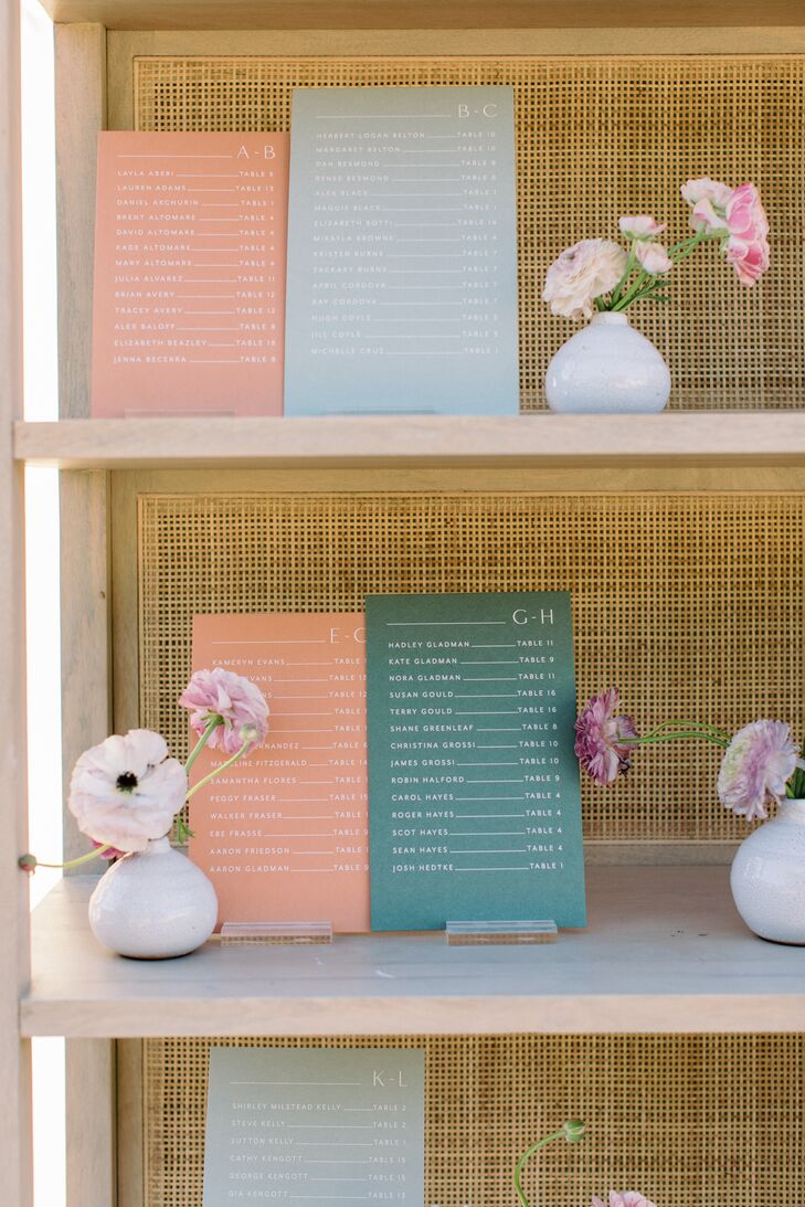 Small, Pastel Guest Seating Chart in Pink, Blue and Turquoise