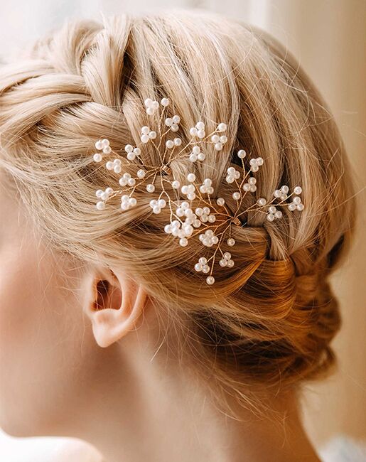 AW Bridal AW BRIDAL Wedding Hair Clip Pearl Hair Pins Bridal Barrette Hair Piece for Wedding Hair Accessories for Brides Women 2pcs (Gold) Gold Pins, Combs + Clip - 4