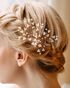 AW Bridal AW BRIDAL Wedding Hair Clip Pearl Hair Pins Bridal Barrette Hair Piece for Wedding Hair Accessories for Brides Women 2pcs (Gold) Gold Pins, Combs + Clip - thumbnail - 4