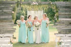 Long, Mint Chiffon Bridesmaid Dresses
