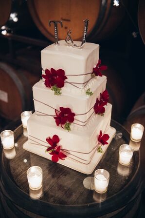Ivory Wedding Cake, Red Cake Flowers