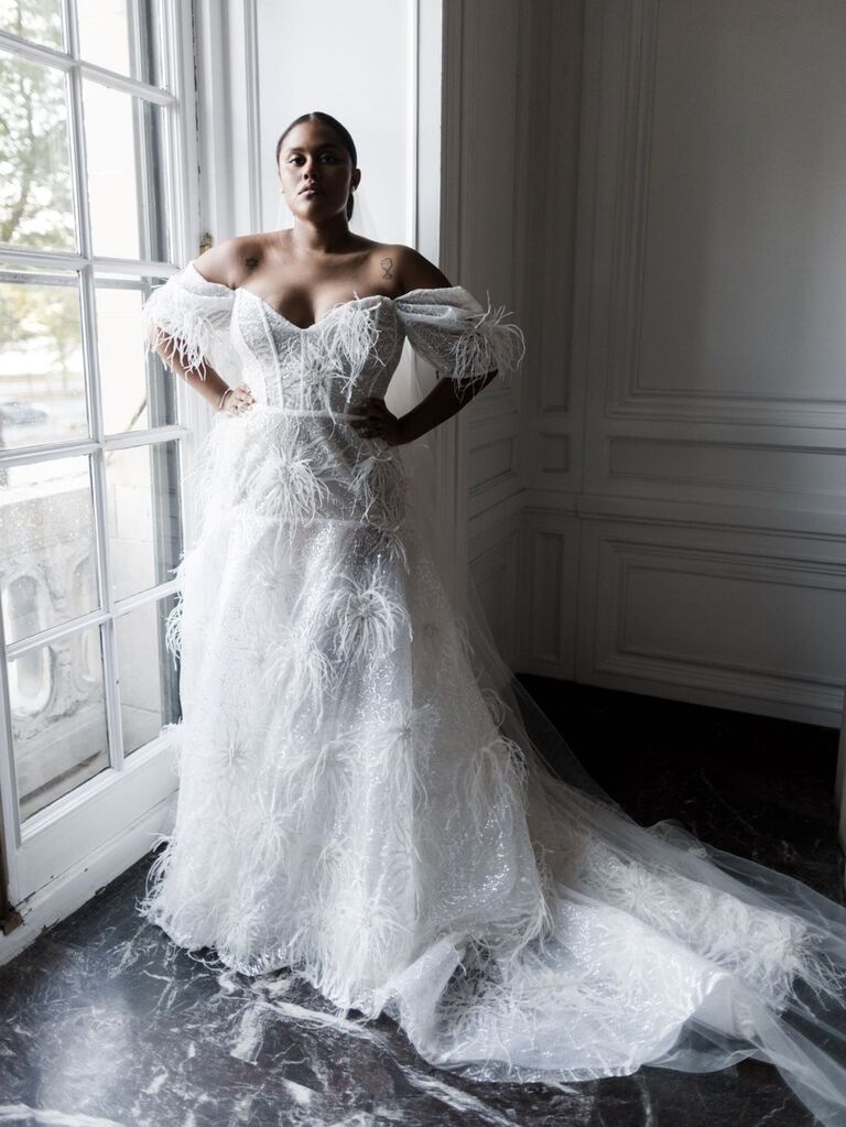 Avant-grade off-the-shoulder wedding dress by Varca. 