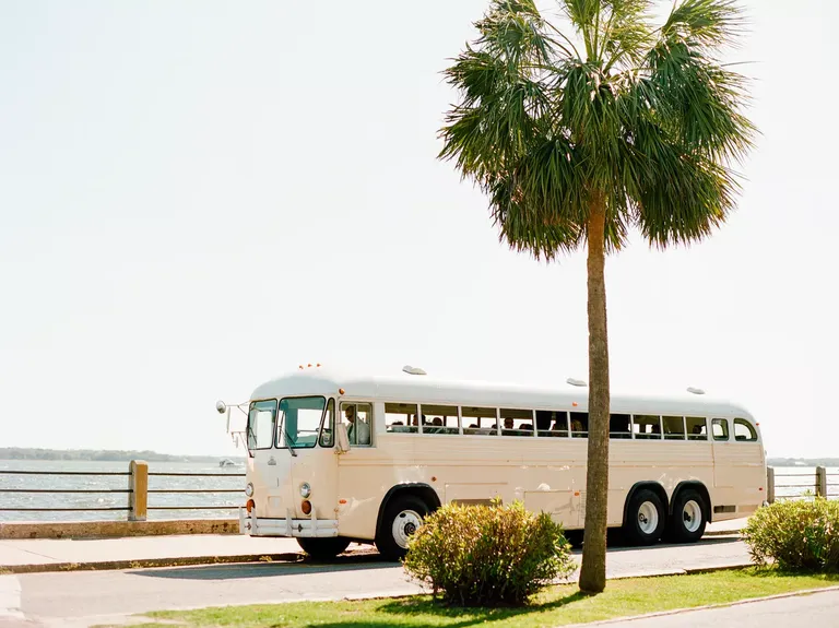 Retro Wedding Party Bus Transportation Idea