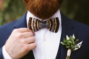 Vintage Striped Bow Tie and Greenery Boutonniere