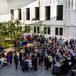 The cocktail hour took place inside the atrium, naturally light from the surrounding large windows. A collection of bamboo trees separated the cocktail hour space from the reception area.