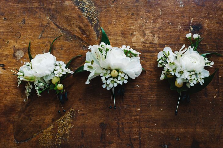 Simple White Ranunculus Boutonnieres