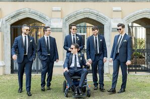 Groom in Wheelchair Poses With Groomsmen in Matching Navy Suits
