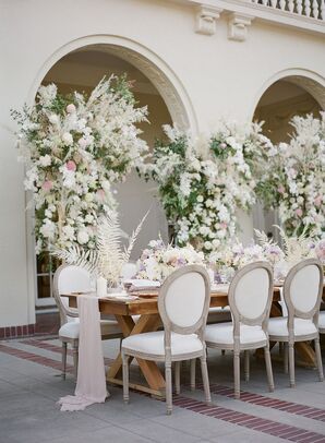 Flower-Filled Wedding Reception Table at Montalvo Arts Center in Saratoga, California