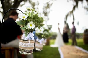 Burlap and Lace Wrapped Daisy Aisle Decor