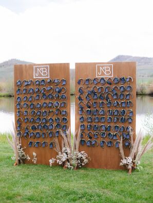 Escort Card Display with Wood Boards and Horseshoes