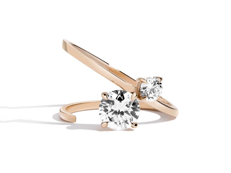 two stone diamond ring with angular rose gold setting