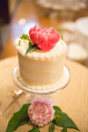 Small White Cutting Cake With Pink Peony Topper