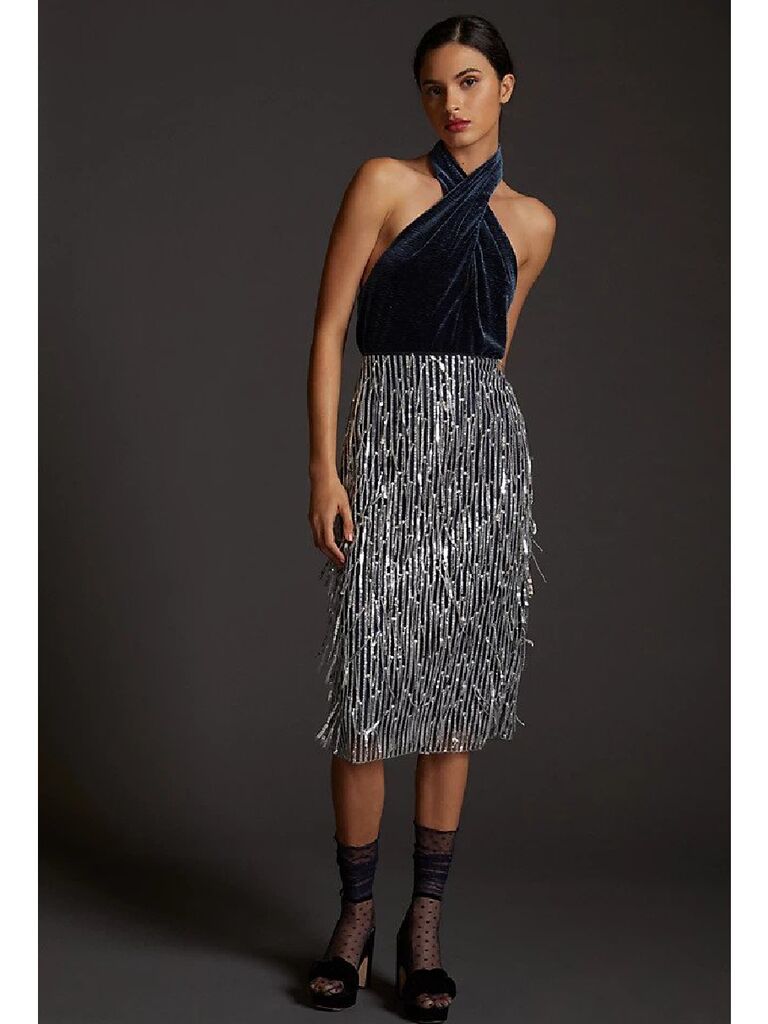 Silver sequin midi skirt