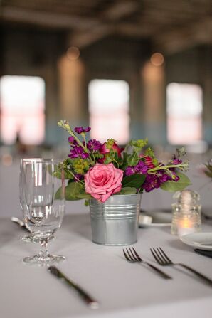 Pink Rose and Purple Stock Centerpieces