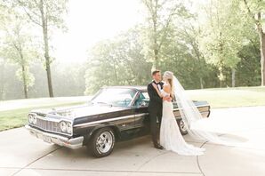 Newlyweds with Black Vintage Car