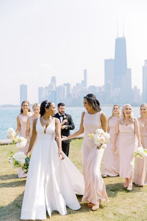 Wedding Party Portraits Along Lake Michigan Coast in Chicago