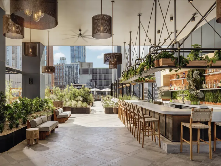 Rooftop lounge reception space at Wax Myrtle wedding venue in Austin, Texas