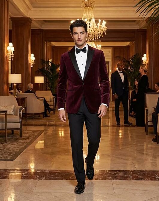 BLACKTIE LIAM Merlot Velvet Wedding Tuxedo Red Tuxedo - 3