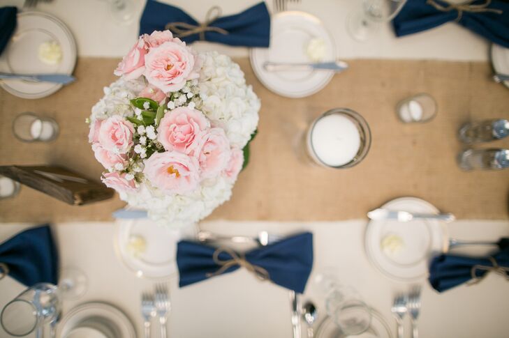 Pink and Ivory Centerpiece on Burlap