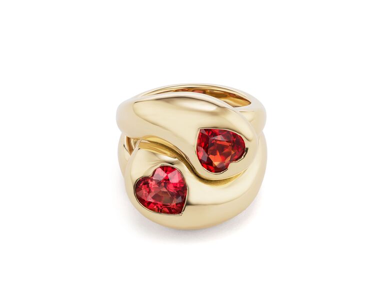 two stone ring with heart shaped sapphires 