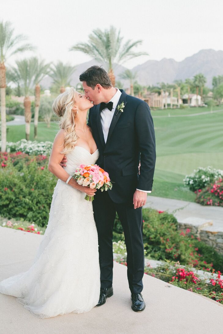 Kenneth Pool's Estelle gown was the perfect fit for Kendrick and Aron's vintage glam wedding. The strapless A-line gown was adorned with delicate beading in a scalloped art deco-inspired pattern.