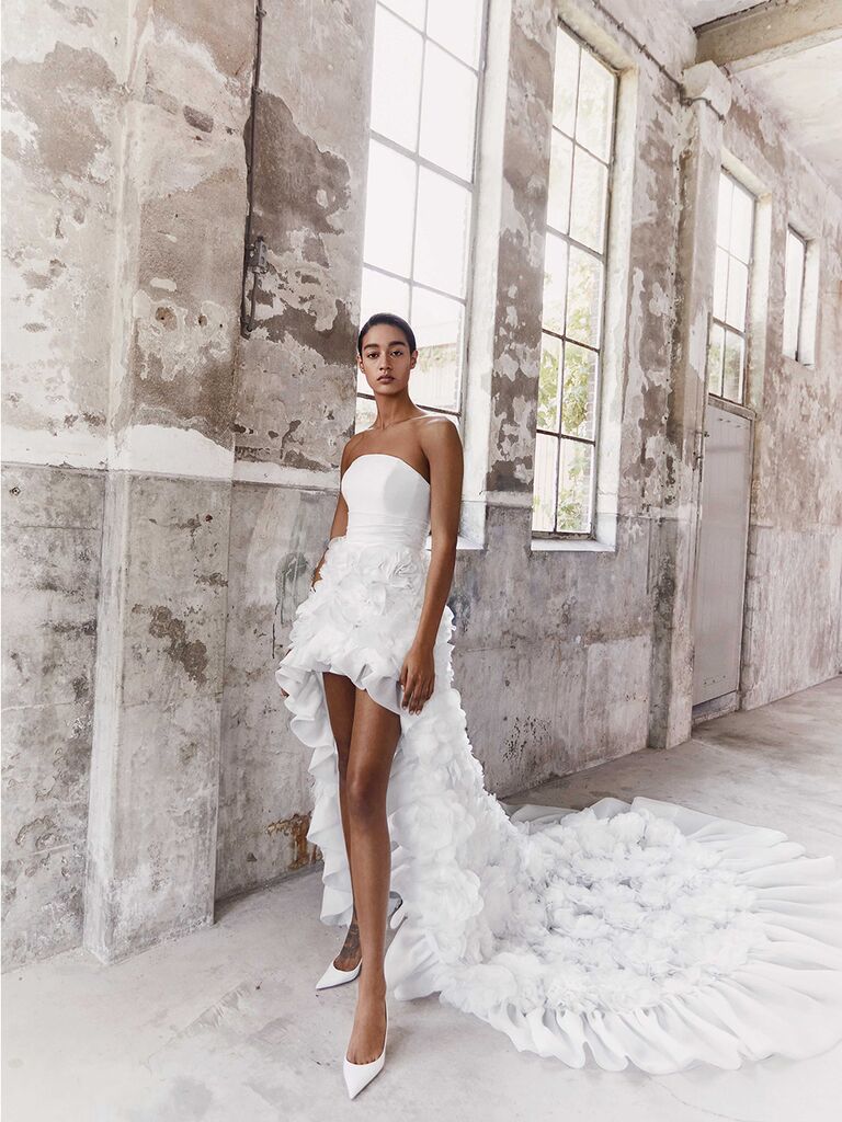 hi low lace wedding dress
