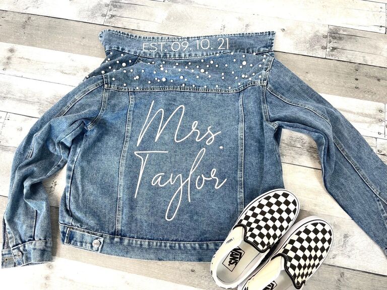 Custom jean jacket with pearls bride prewedding gift