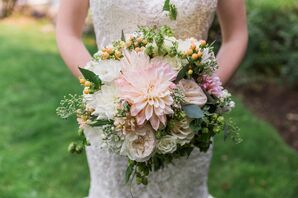Dahlia and Rose Bouquet with Hops