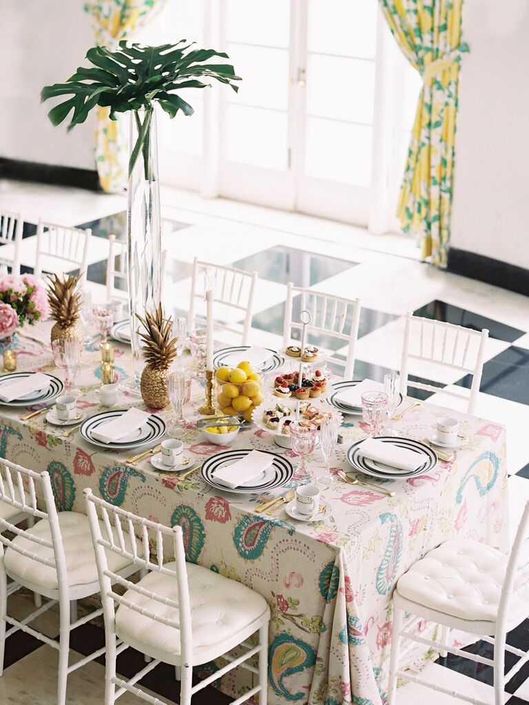 Tablescape for tropical bridal shower.