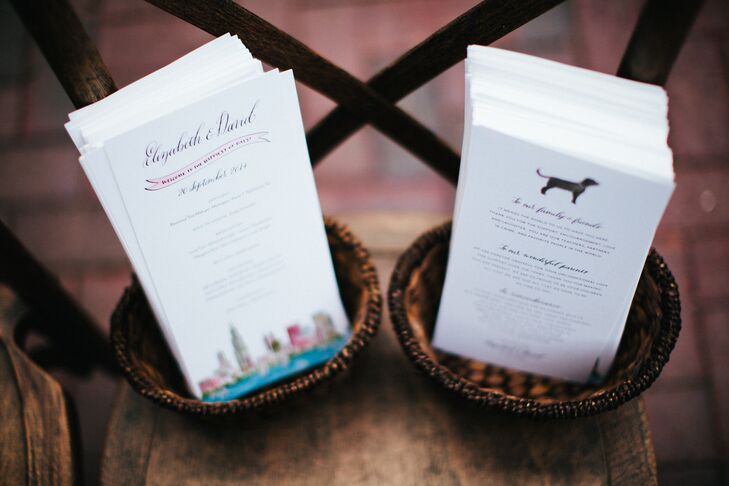 Paper Plane Paperie created these unique wedding programs with all calligraphy by Holly Hollon. (The couple even made sure to include their pup, Webster, in the details!)
