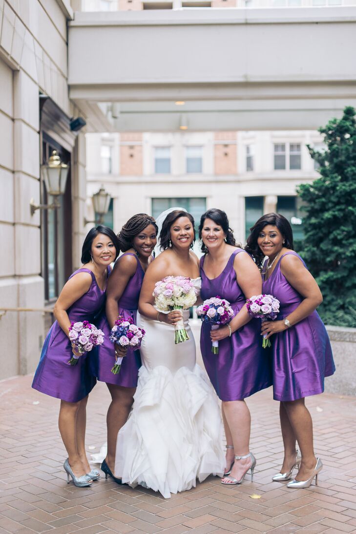 bridesmaid dresses washington dc Bridesmaid Dresses Lavender Deep V-Neck Short Sleeves Stretch Satin Br main image 0