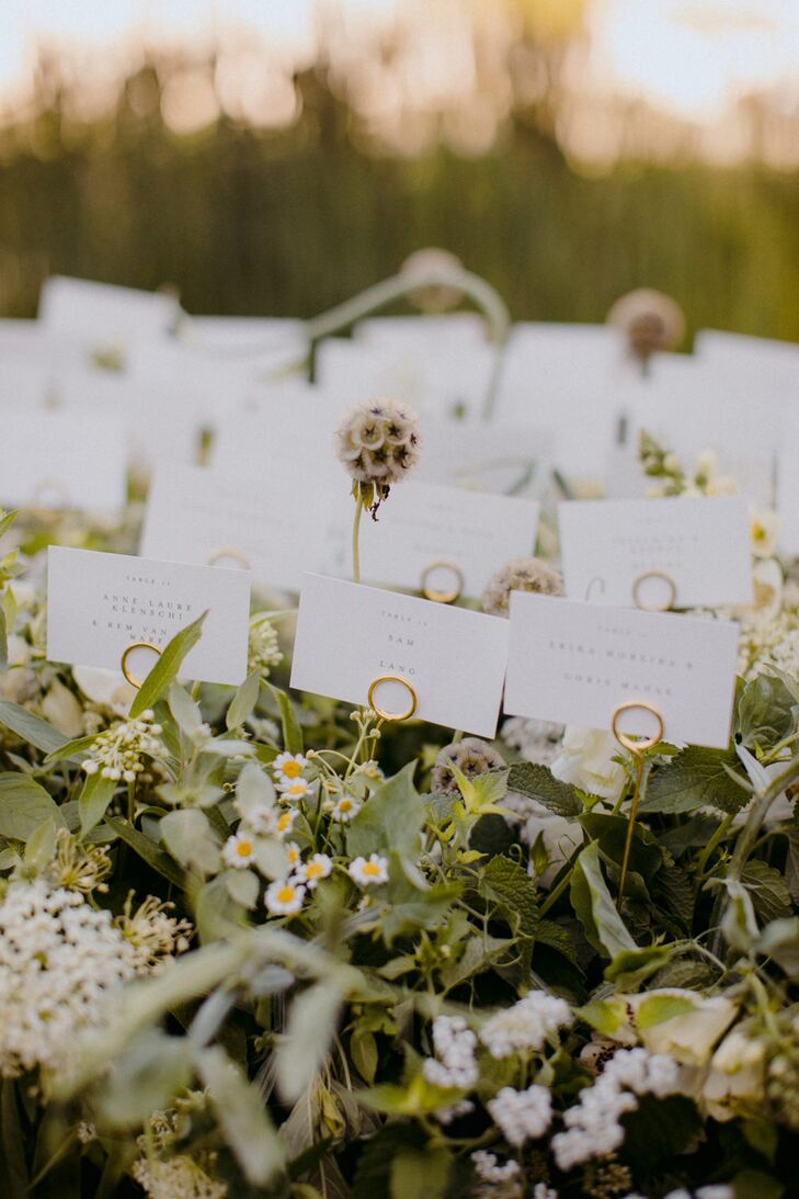 Escort Cards with Greenery and Wildflowers