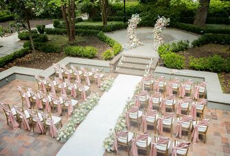 Aerial view of wedding ceremony seats and altar