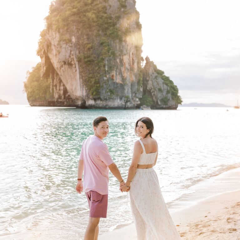 Romantic beachside Thailand engagement photo
