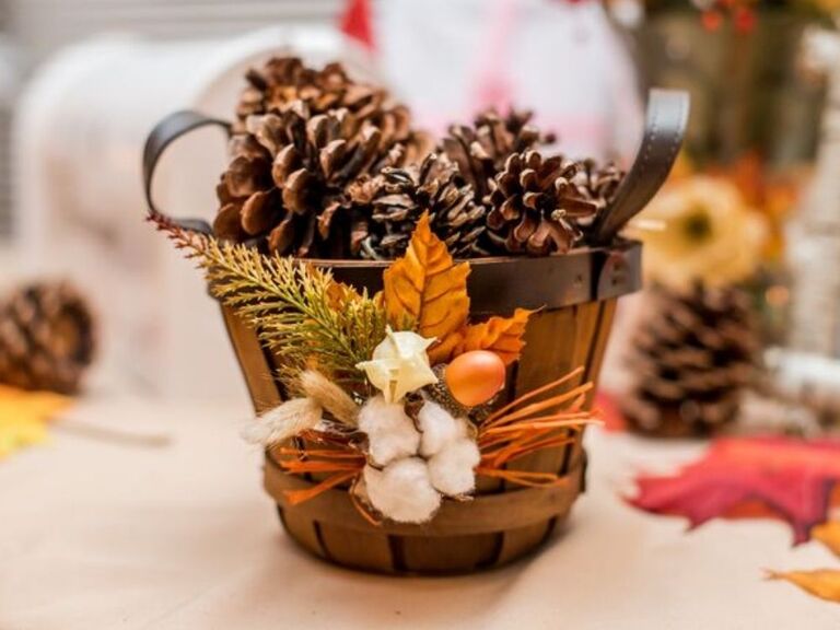 basket with pinecones as centerpiece