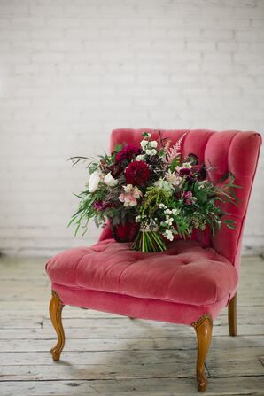 Vintage Red Velvet Chair and Autumn Bouquet